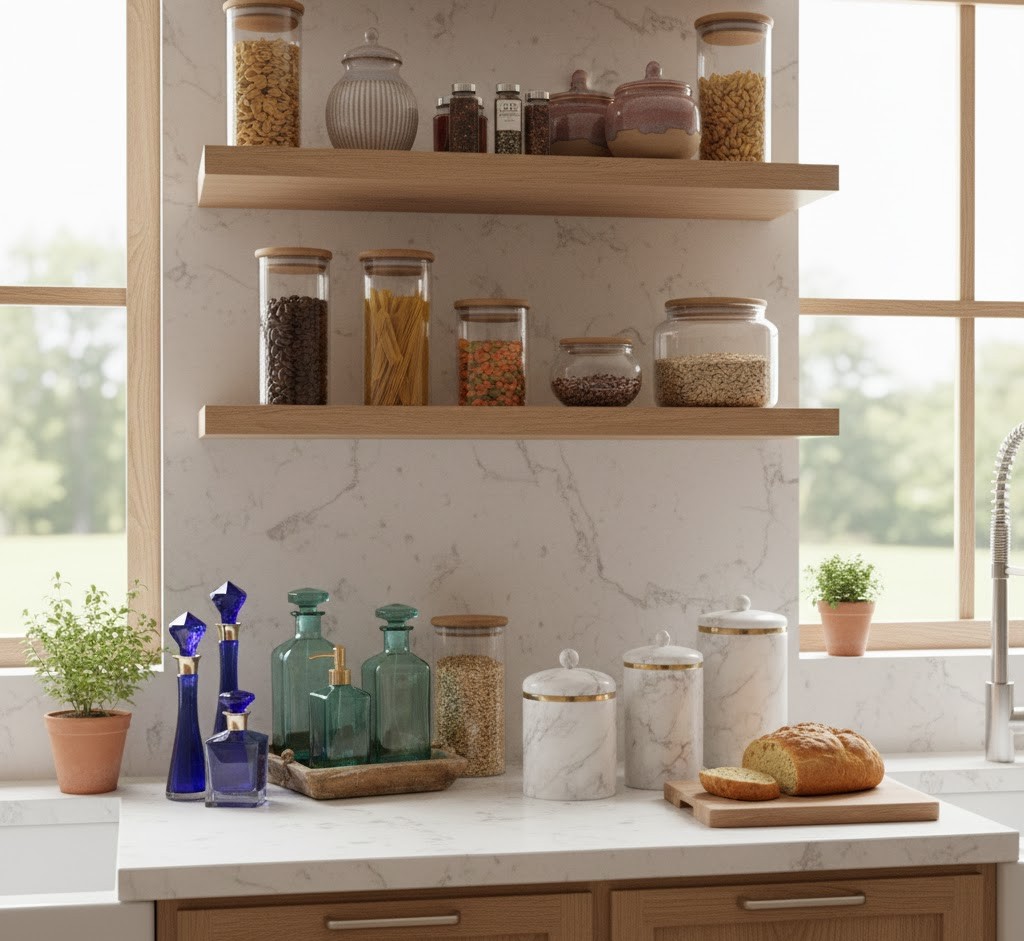 Kitchen styling with decorative jars