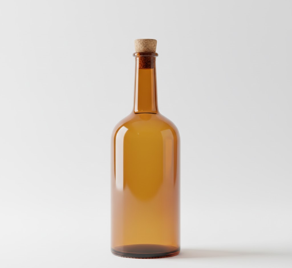 Amber glass bottle with natural cork