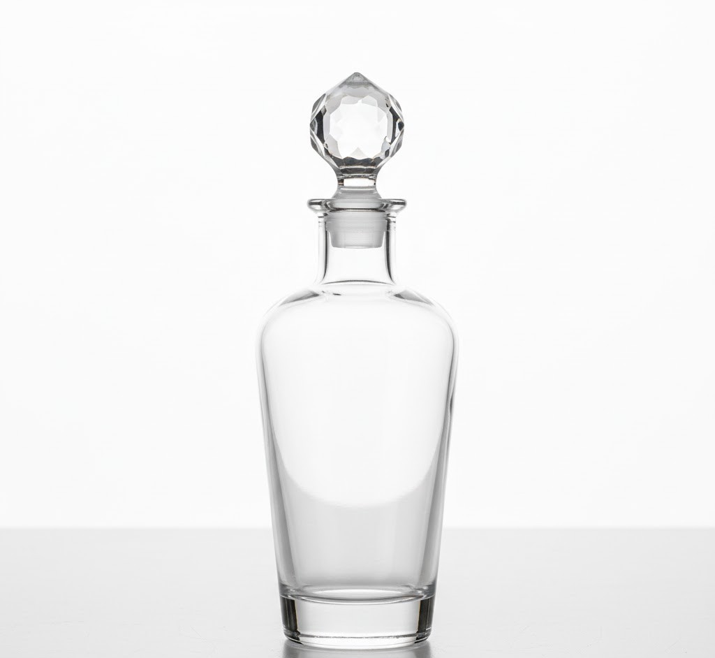 Clear glass bottle with decorative stopper
