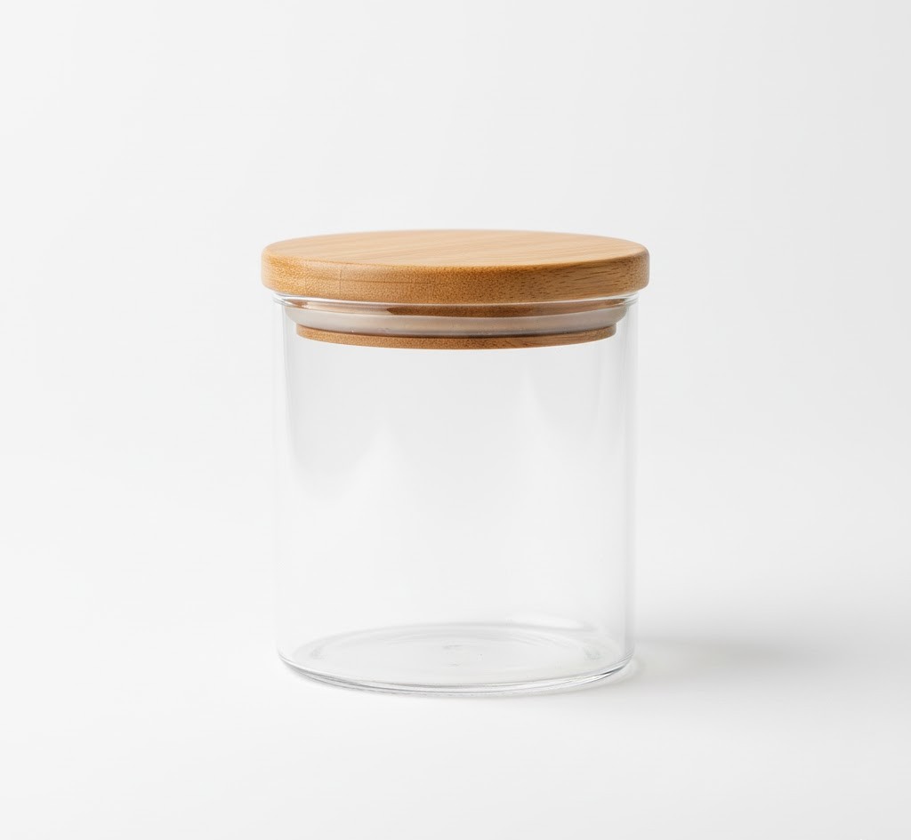 Glass jar with wooden lid